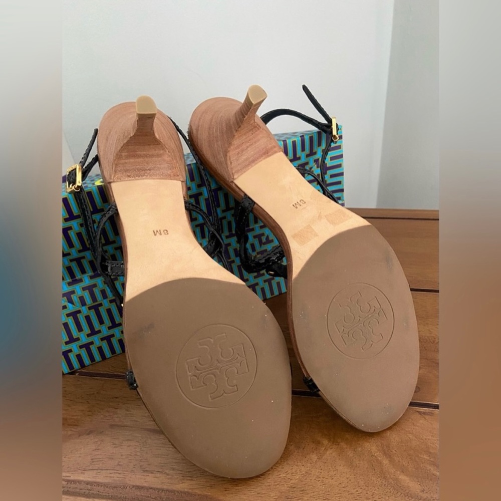 Tory Burch Black Sandals with Gold Logo - Picture 5 of 10